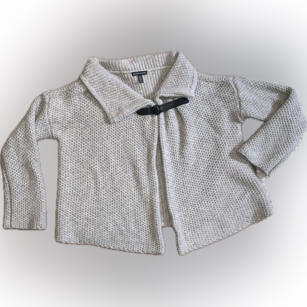 Eileen Fisher Italian Yak Merino Wool Buckle Shawl Collar Cardigan Sweater XS